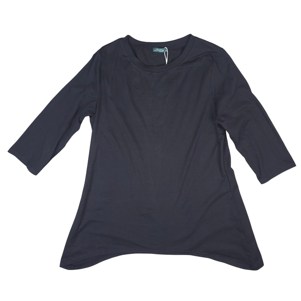 Ofeefan T-Shirt Womens Medium Black 3/4 Sleeve Sharkbite Hem Tunic Minimalist